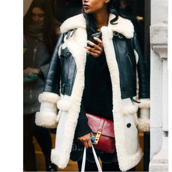 Coach Biker Sheepskin & Leather Coat Black Natural Made in Italy - Picture 2 of 16